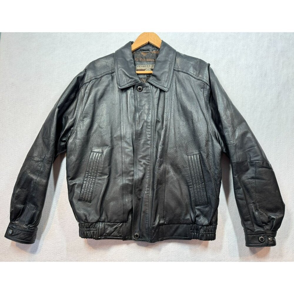 Members Only Leather Bomber Jacket Black Lined Coat Aviator Flight Men's Large L